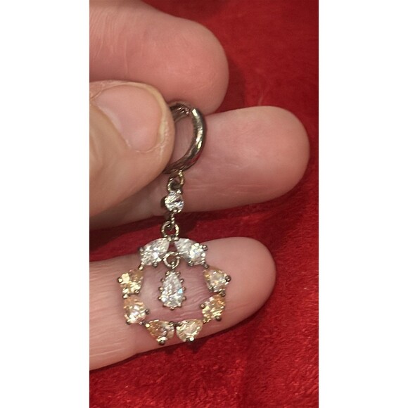 925 Sterling Silver Dangle Earrings Teardrop Cubic Zirconia Circle Design 2 Tone - Picture 4 of 6